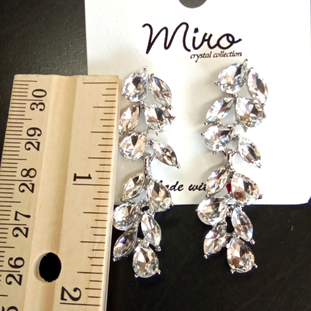 Silver Leaf Long Post Earrings - Picture 3 of 4